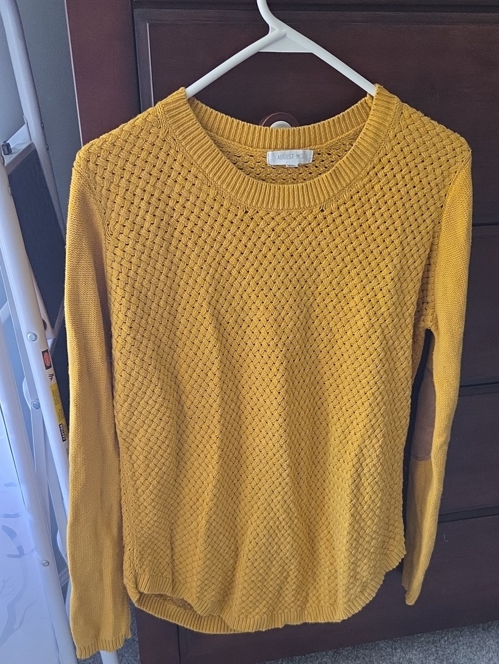 august silk Mustard Textured Crew Neck Sweater